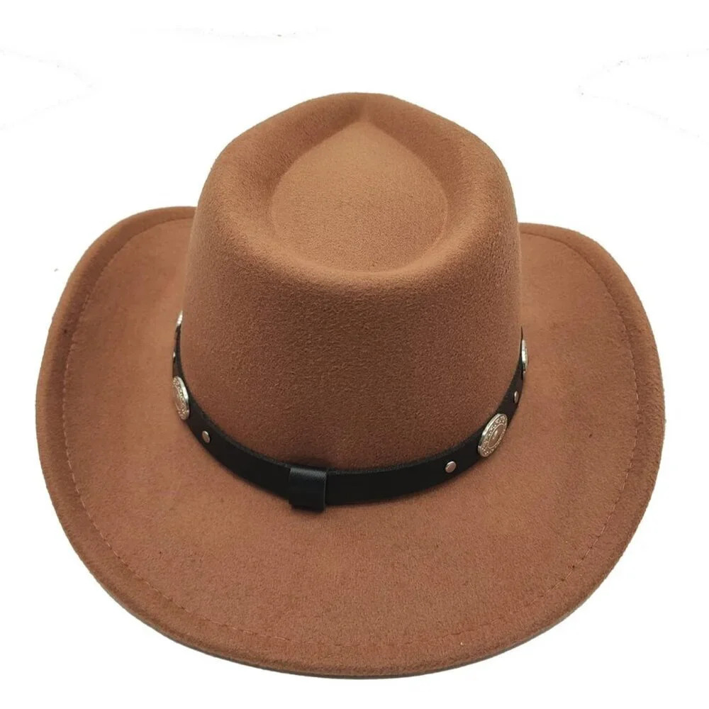 Men Khaki Cotton Blend Felt Fedora Western Cowgirl Hats - Picture 3 of 7
